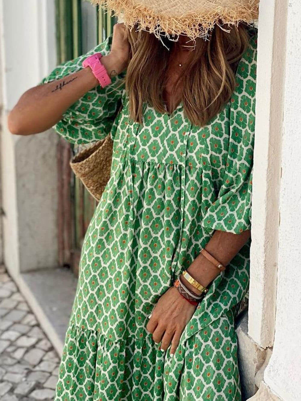Lynor™ | Stylish Casual Printed Dress – Relaxed Fit with Modern Flair