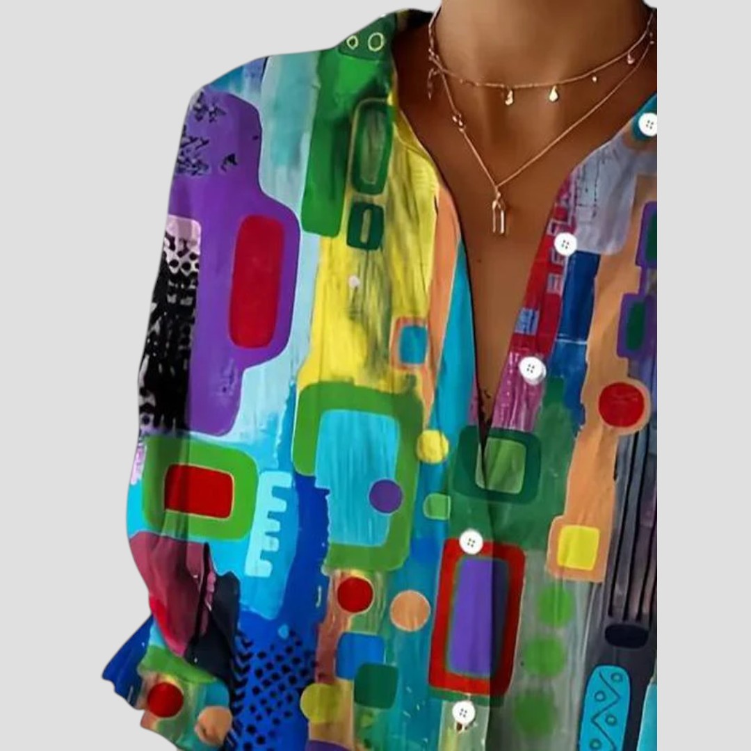 Lynor™ Elegant Blouse – Chic Geometric Pattern