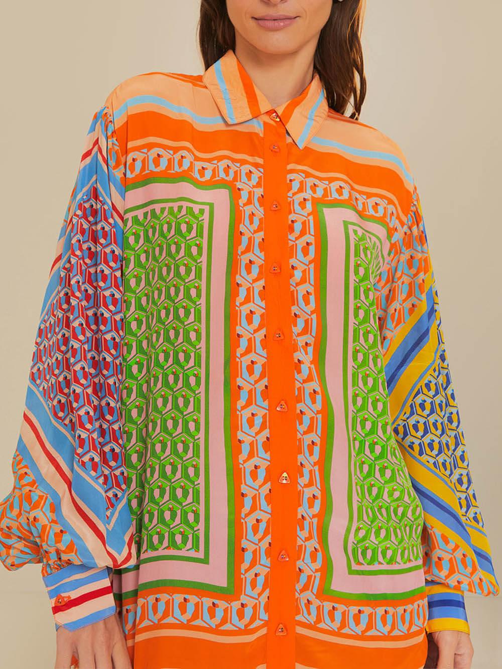 Lynor™ | Puff Sleeves & Vibrant Printed Pants Wide Shirt Set