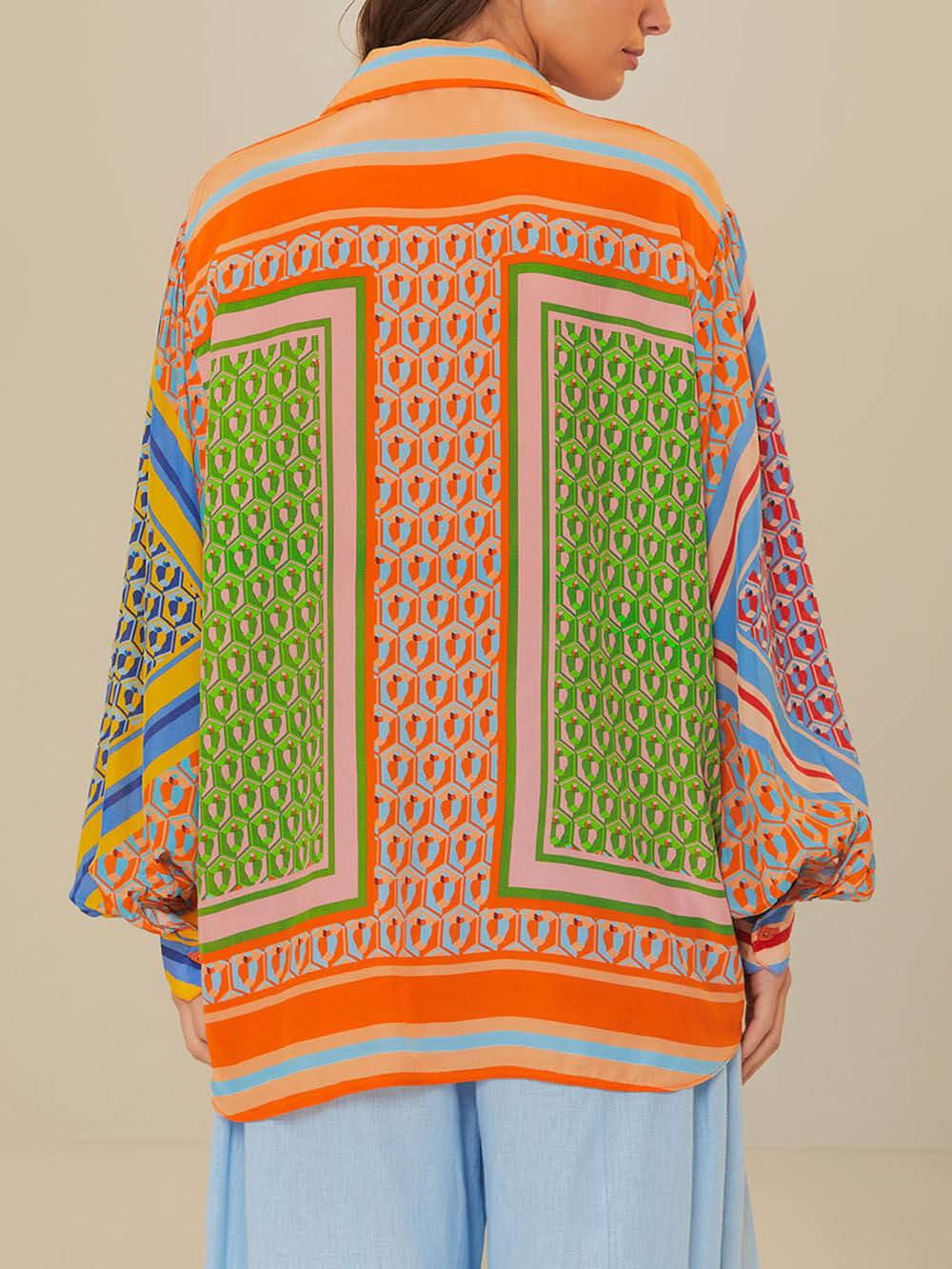Lynor™ | Puff Sleeves & Vibrant Printed Pants Wide Shirt Set