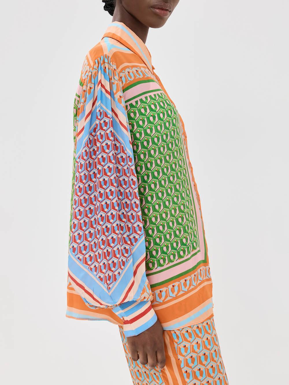 Lynor™ | Puff Sleeves & Vibrant Printed Pants Wide Shirt Set