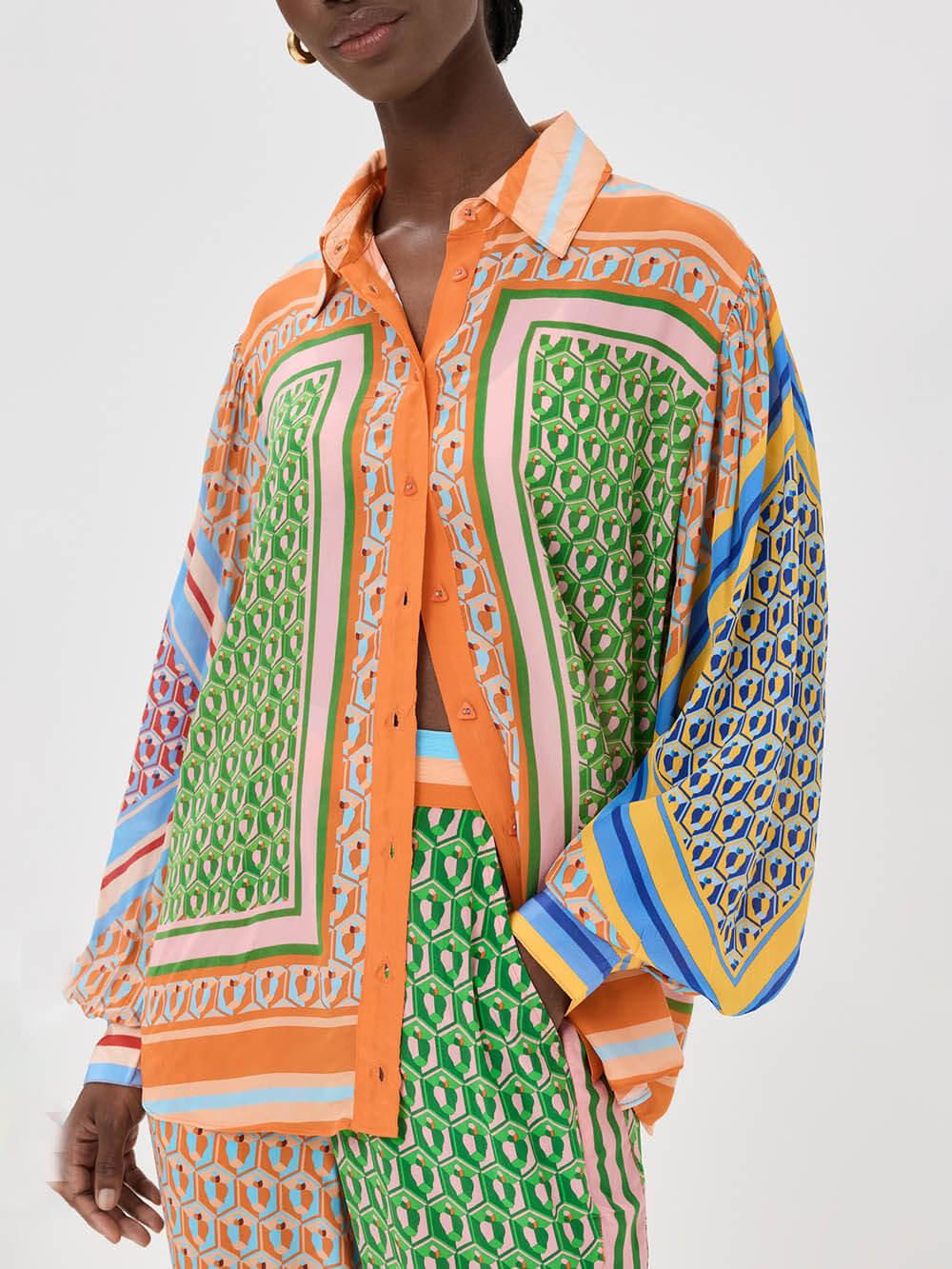 Lynor™ | Puff Sleeves & Vibrant Printed Pants Wide Shirt Set