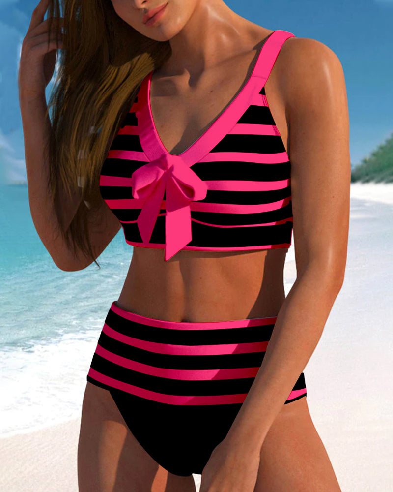 Lynor™ | High-Waisted Striped Bikini for Flattering Summer Confidence