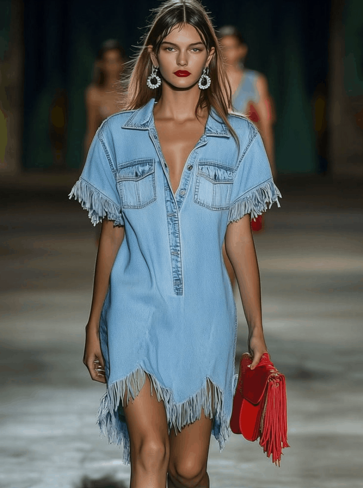 Lynor™ | Casual Loose Vintage Denim Short Sleeve Tassel Mini Dress