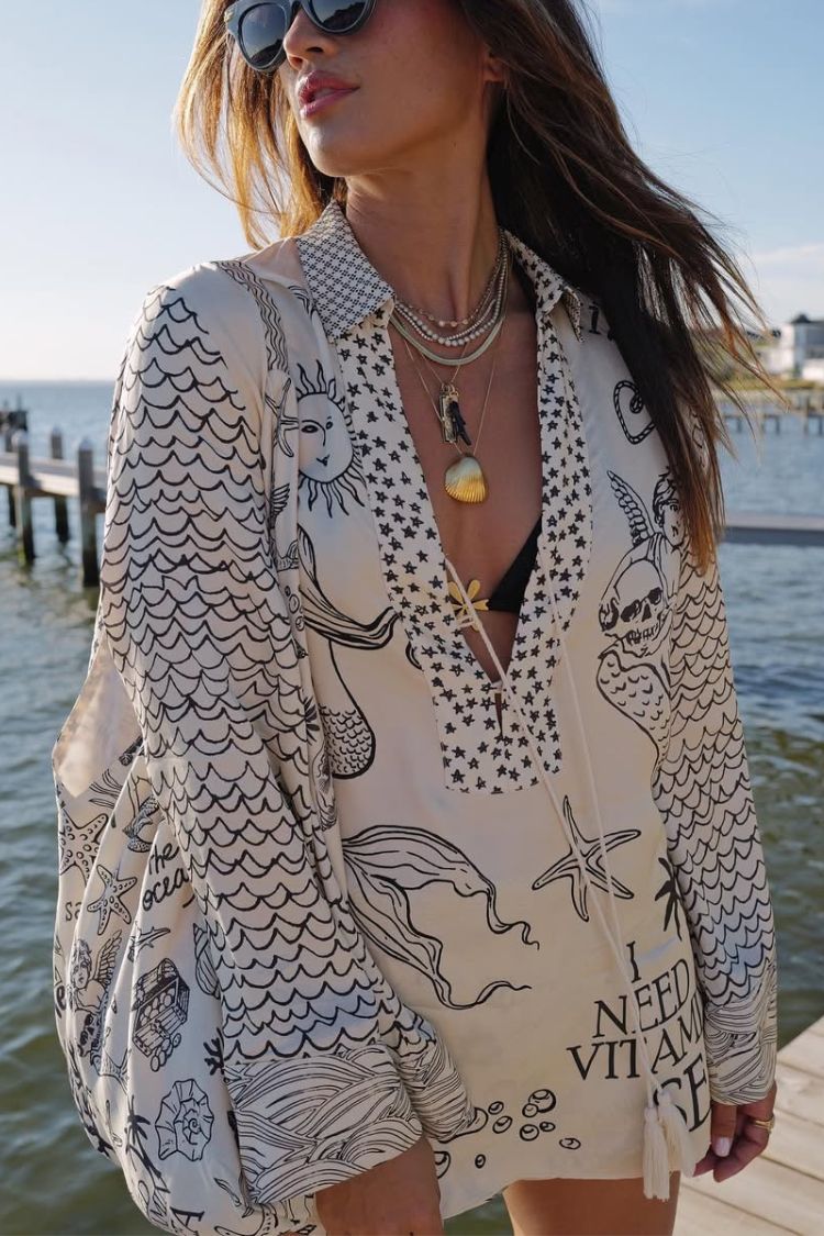 Lynor™ | Relaxed Creative Style Marine Print Shirt & Shorts Set