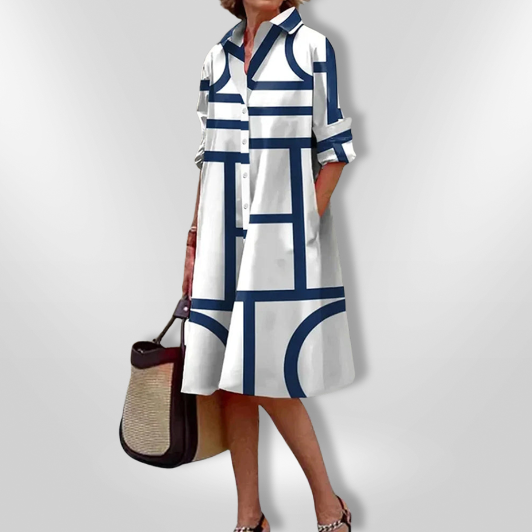 Lynor™ Midi Dress with Geometric Pattern – Sleek, Modern & Elegant