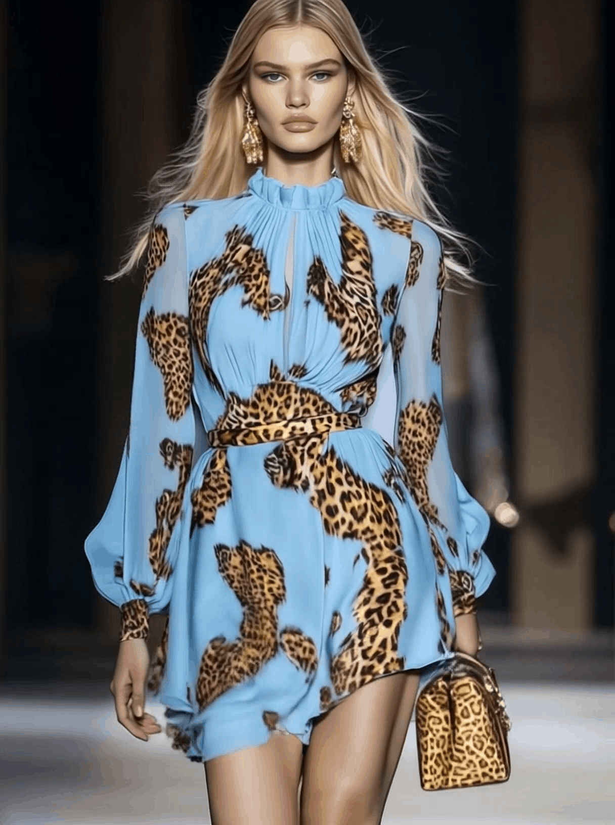 Lynor™ | Elegant Personality Leopard Print Light Blue Chiffon Mini Dress