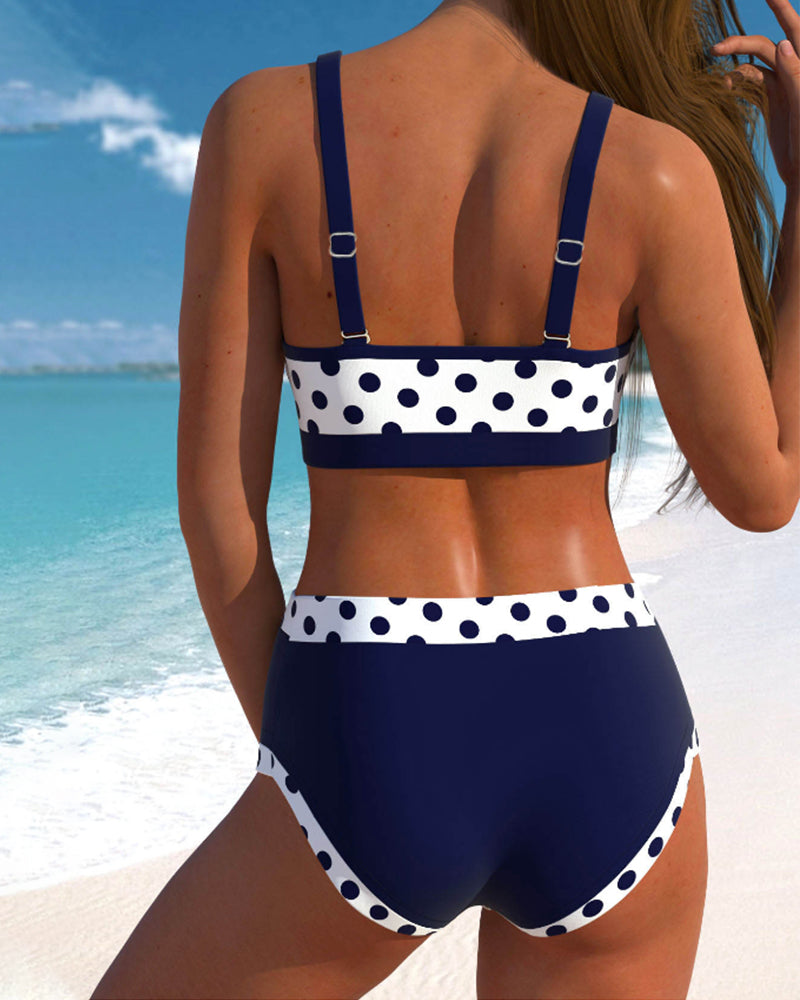 Lynor™ | Liesbeth – High-Waisted Polka Dot Bikini with Playful Patchwork