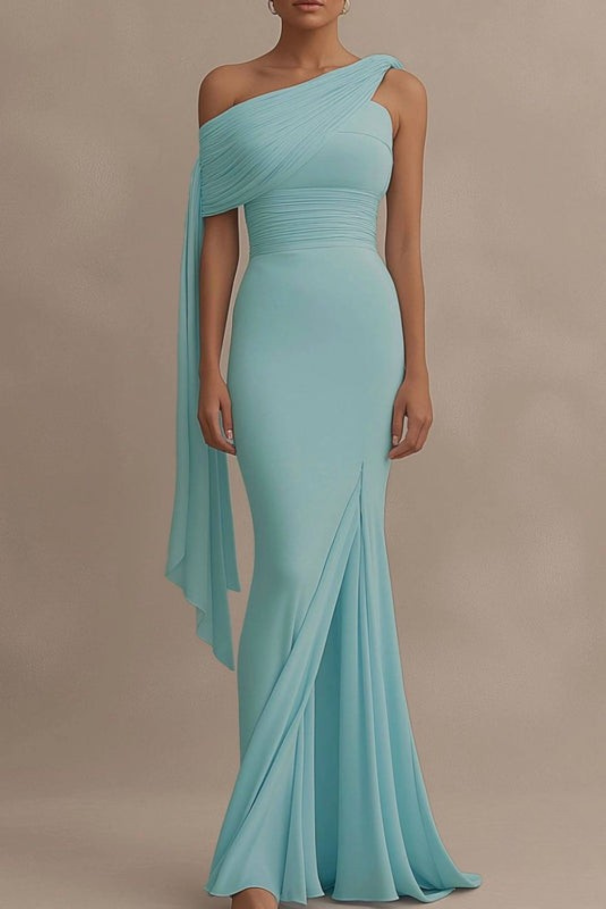 Lynor™ | One-Shoulder Draped Dress – Sky Blue