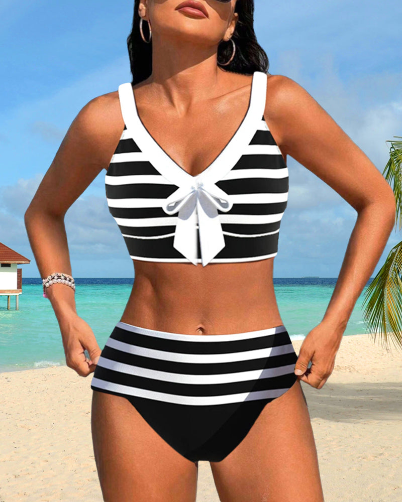 Lynor™ | High-Waisted Striped Bikini for Flattering Summer Confidence