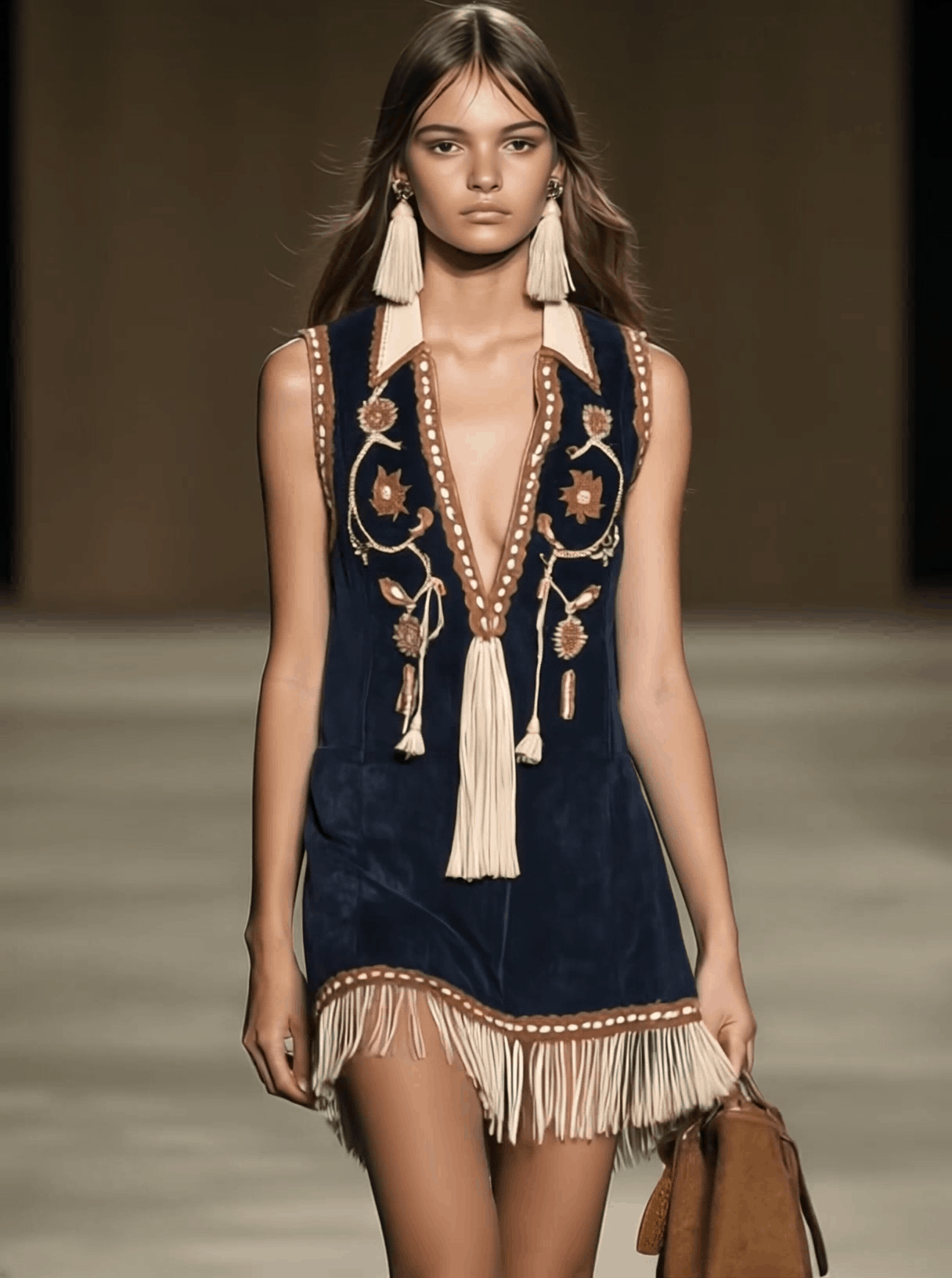 Lynor™ | Casual Loose Vintage Suede Bohemian Embroidered Tassel Sleeveless Mini Dress