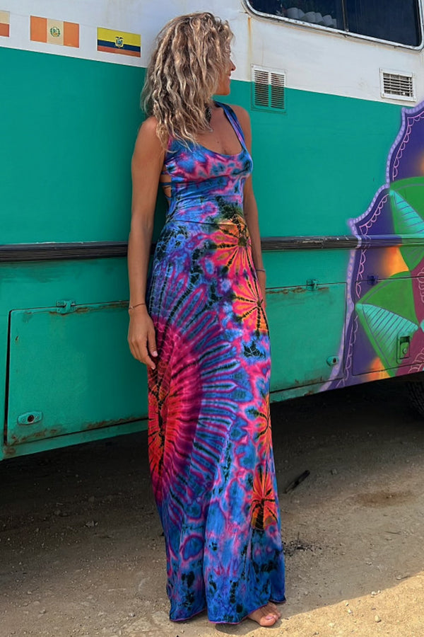 Lynor™ | Back Laces & Tie-Dye Pattern Long Dress (Built-in Bra)