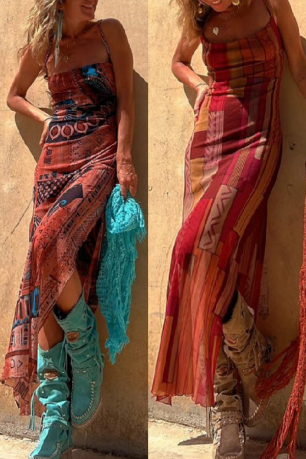 Lynor™ | Straps, Original Print & Side Slit Midi Net Dress