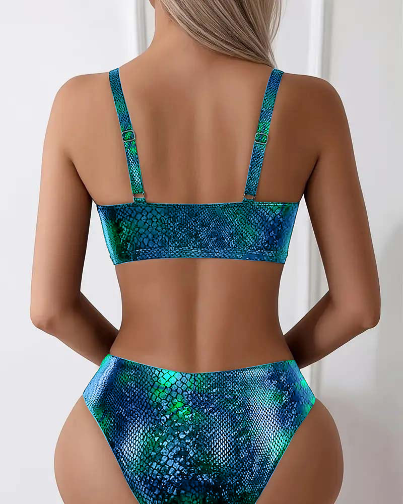 Lynor™ | Triangle High-Cut Bikini Top – Snake Print