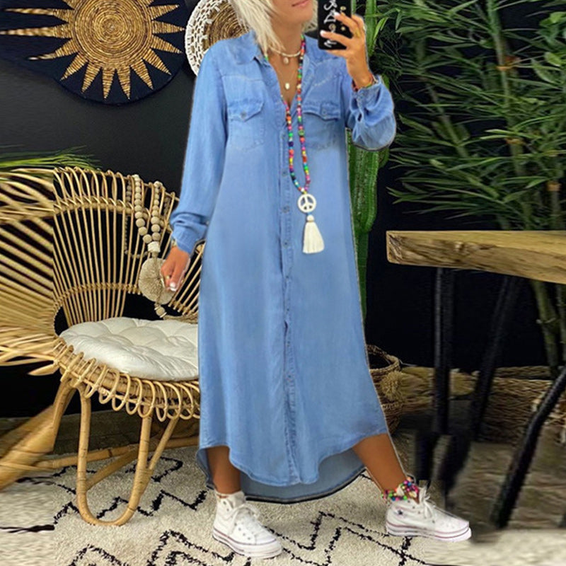 Lynor™ | Long Sleeve Maxi Denim Dress