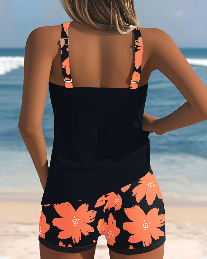 Lynor™ | Sleeveless Tankini – U-Neck & Boxer Pattern