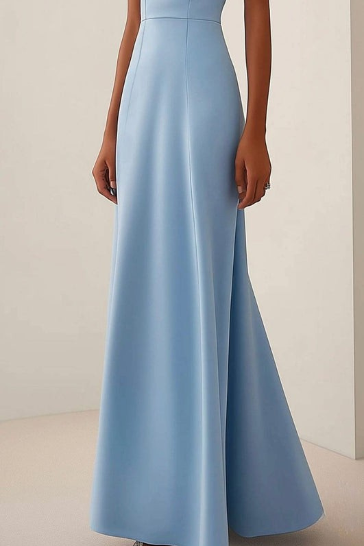 Lynor™ | Light Blue Dress – Chic Neckline & Bow Detail