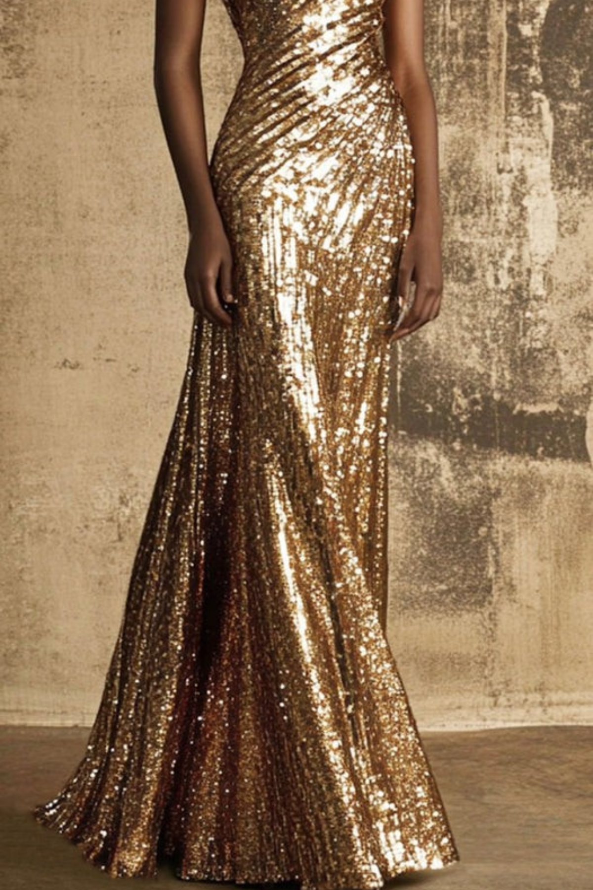 Lynor™ | Gold Sequin One-Shoulder Gala Dress