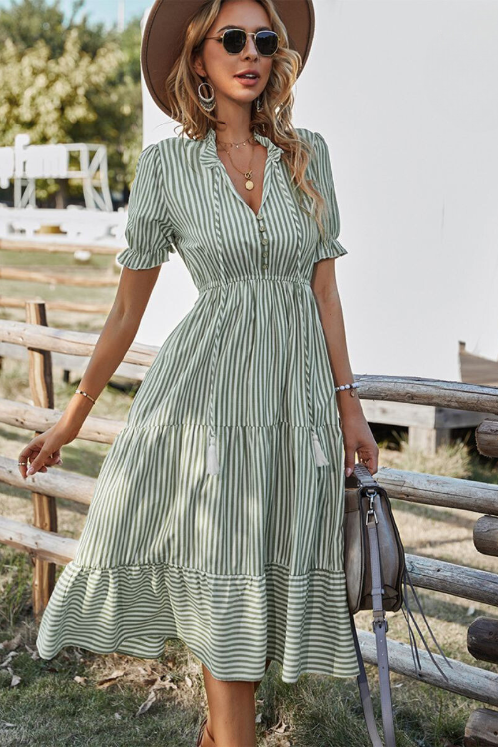 Lynor™ | Vibrant Midi Striped Dress with Fringe