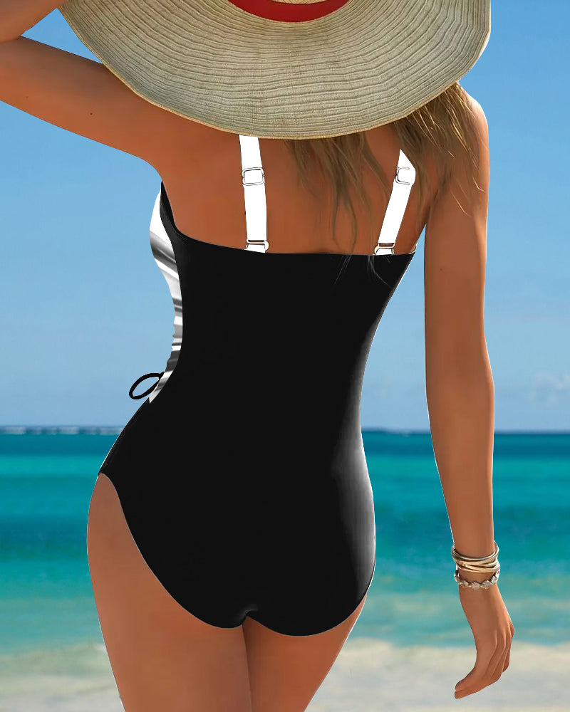 Lynor™ | One-Piece Swimsuit – Lace-Up Details & Contrasting Color Accents
