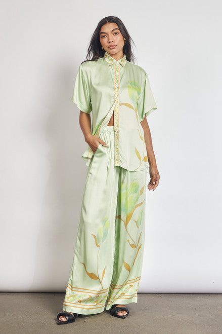 Lynor™ | Short Sleeve Shirt & Wide Pants with Pockets and Waist Tie Floral Set