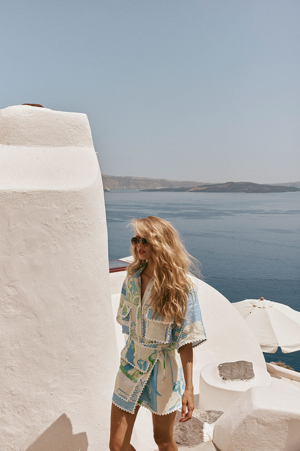 Lynor™ | Printed Short Sleeve Shirt & Mini Skirt Set – Side Knot & Wavy Edges