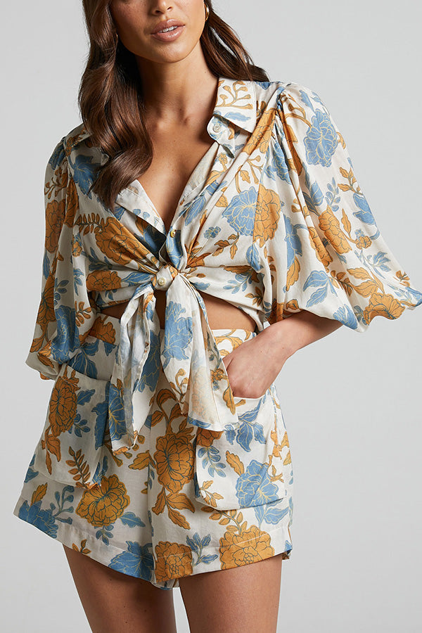 Lynor™ | Oversize Shirt, Triangle Bra & Shorts with Pockets Floral Beach Set