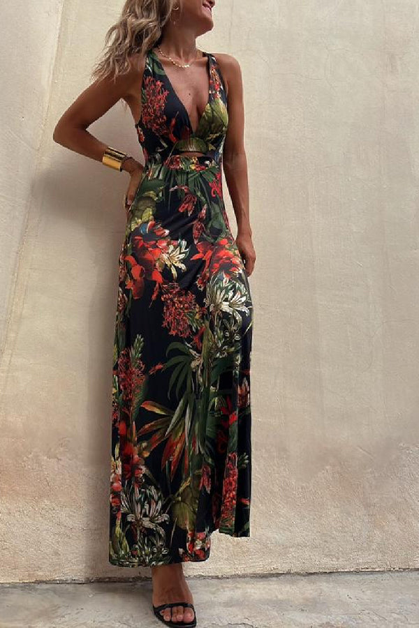 Lynor™ | Open Back & Crossed Design Tropical Long Dress