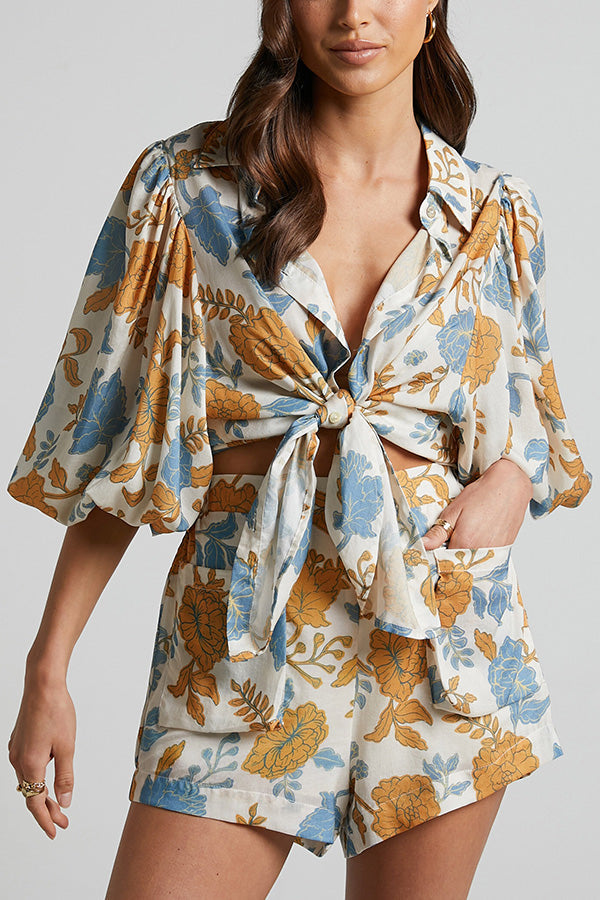 Lynor™ | Oversize Shirt, Triangle Bra & Shorts with Pockets Floral Beach Set