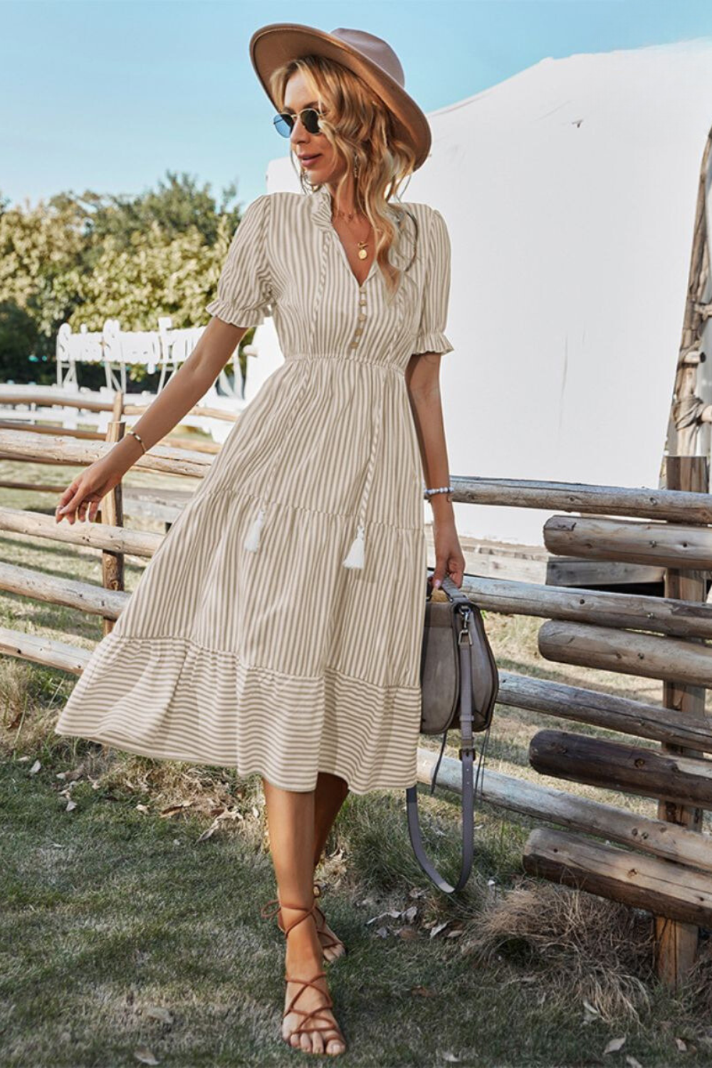 Lynor™ | Vibrant Midi Striped Dress with Fringe