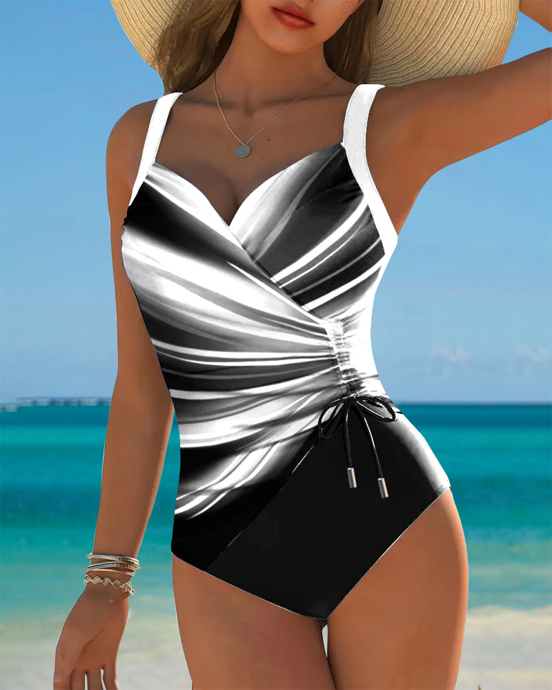 Lynor™ | One-Piece Swimsuit – Lace-Up Details & Contrasting Color Accents