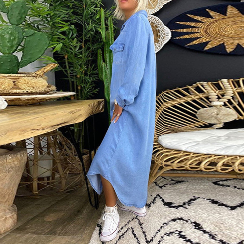Lynor™ | Long Sleeve Maxi Denim Dress