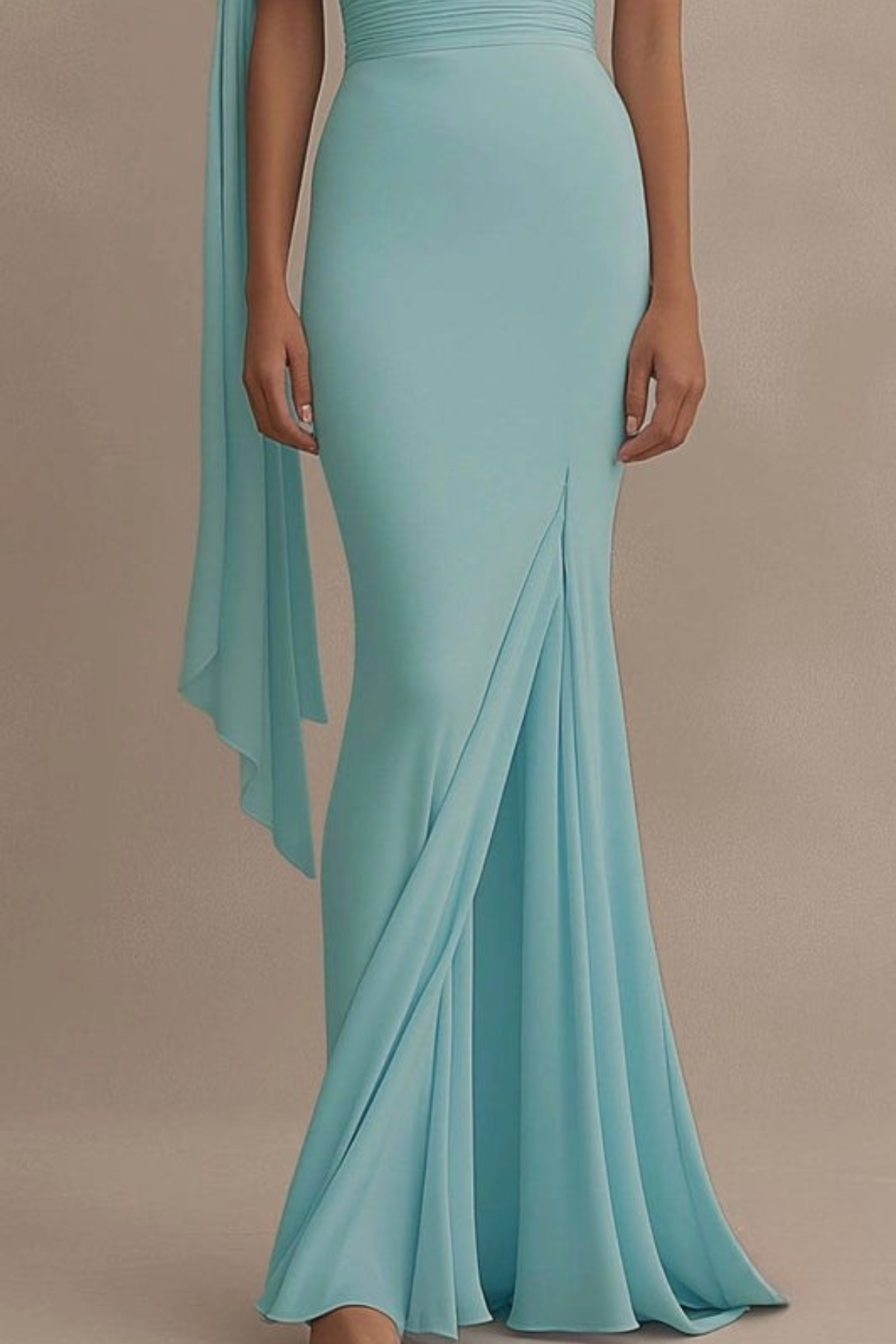 Lynor™ | One-Shoulder Draped Dress – Sky Blue