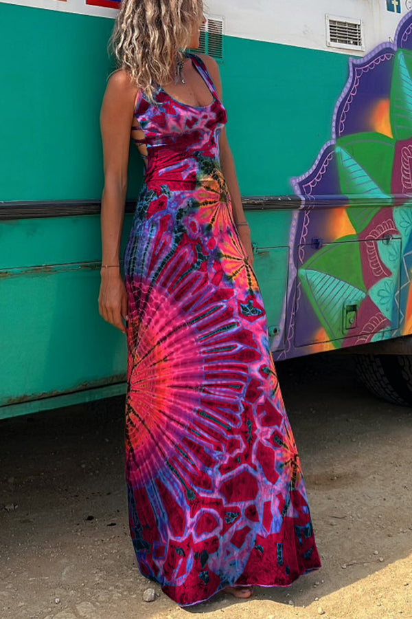 Lynor™ | Back Laces & Tie-Dye Pattern Long Dress (Built-in Bra)