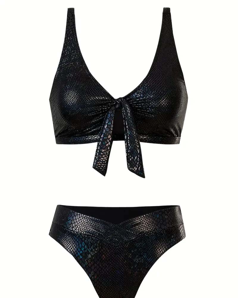 Lynor™ | Triangle High-Cut Bikini Top – Snake Print
