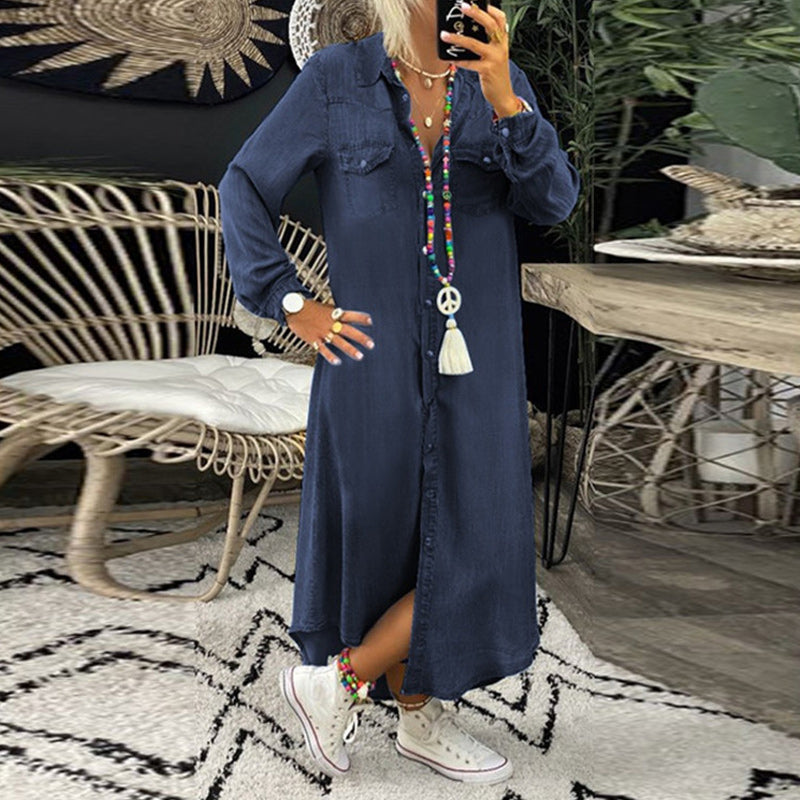 Lynor™ | Long Sleeve Maxi Denim Dress