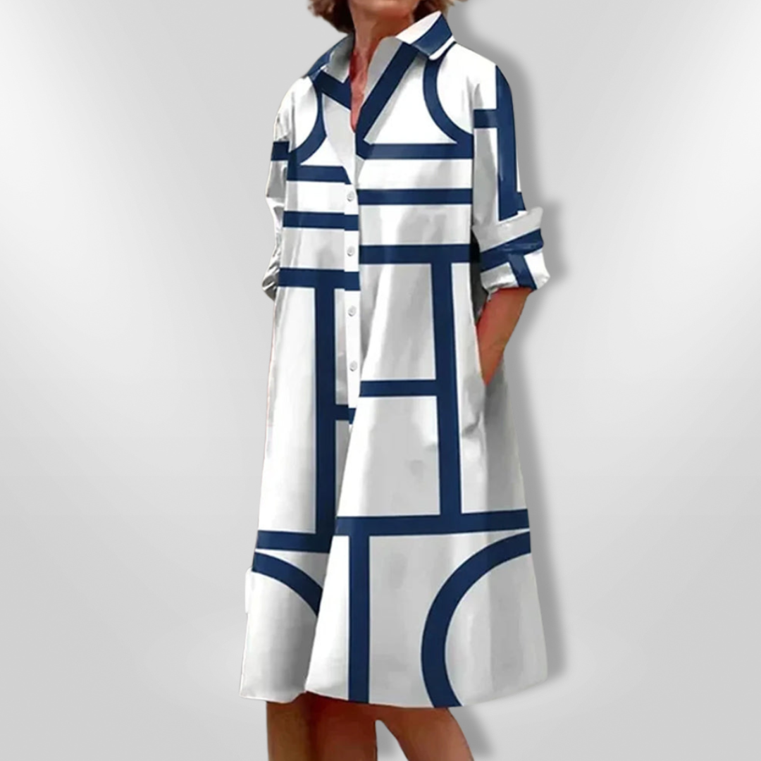 Lynor™ Midi Dress with Geometric Pattern – Sleek, Modern & Elegant