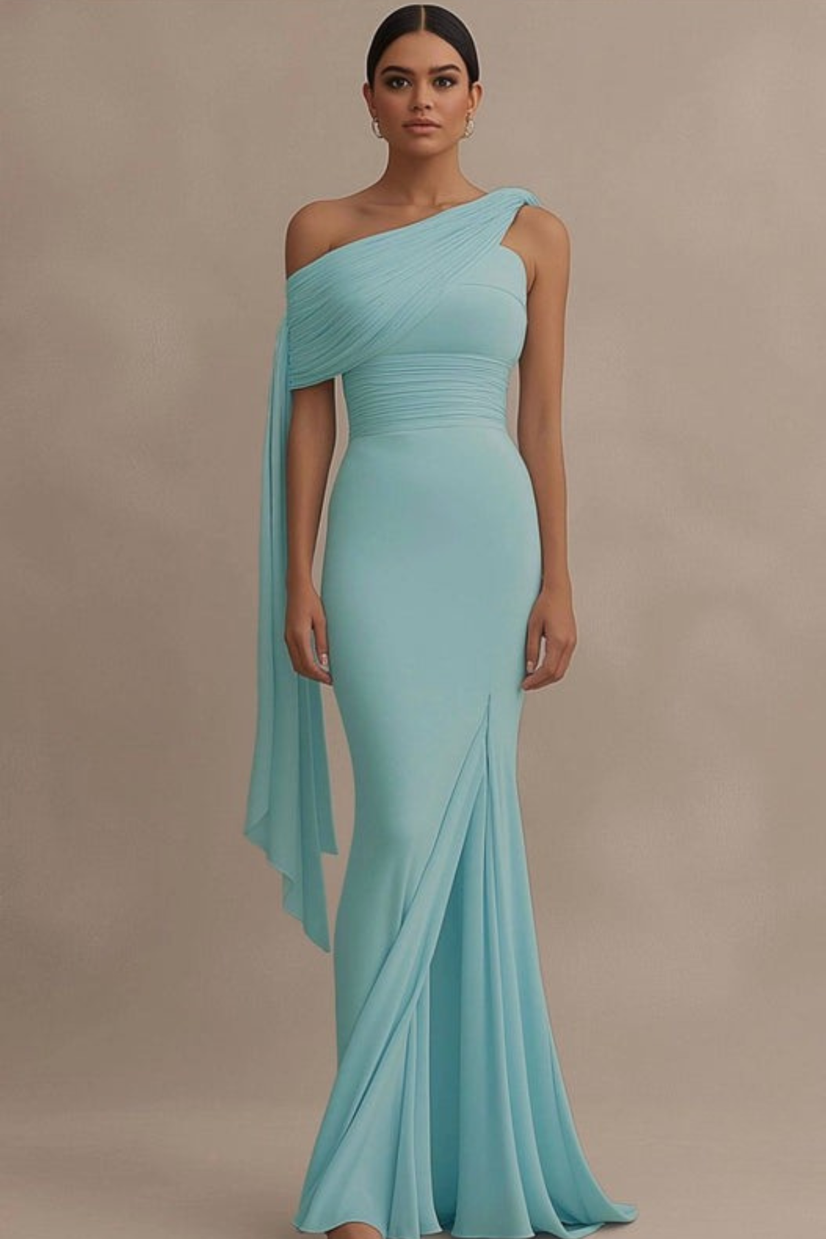 Lynor™ | One-Shoulder Draped Dress – Sky Blue
