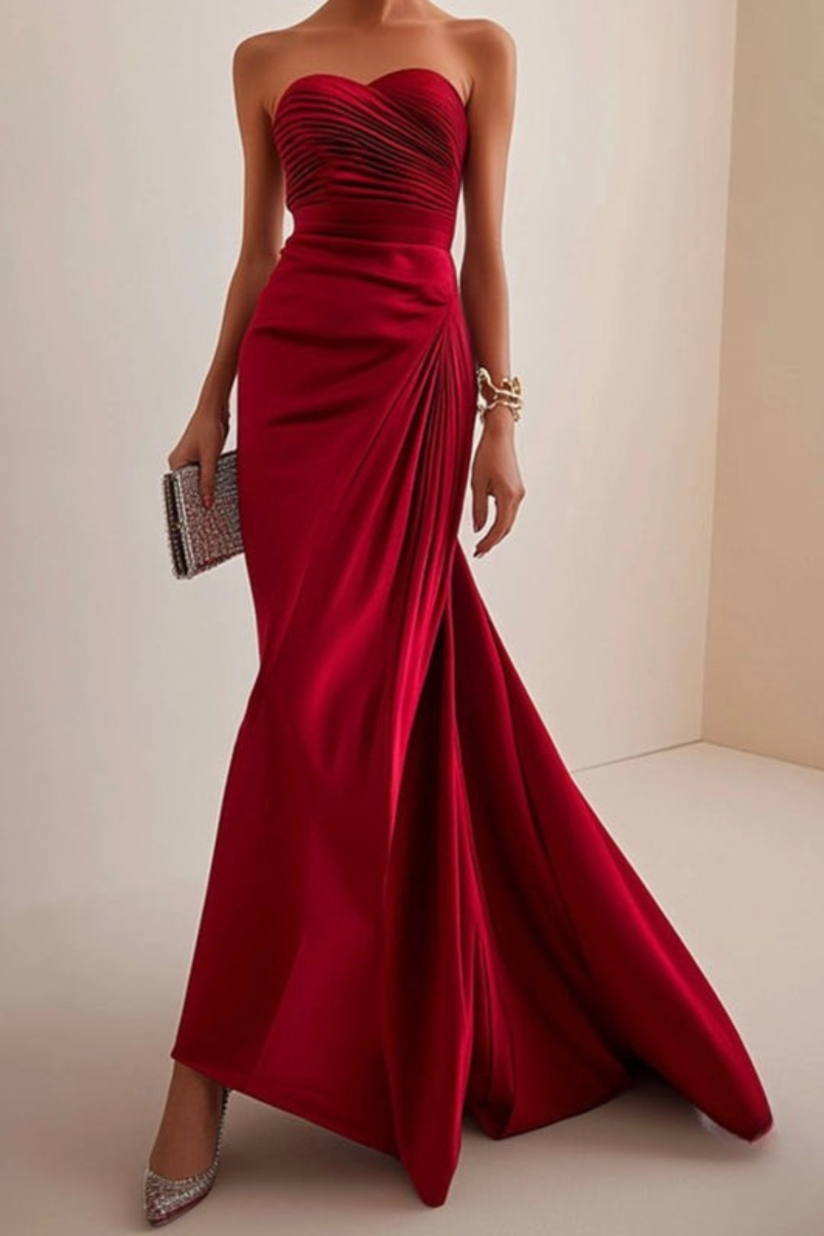 Lynor™ | Strapless Luxe Evening Dress Red