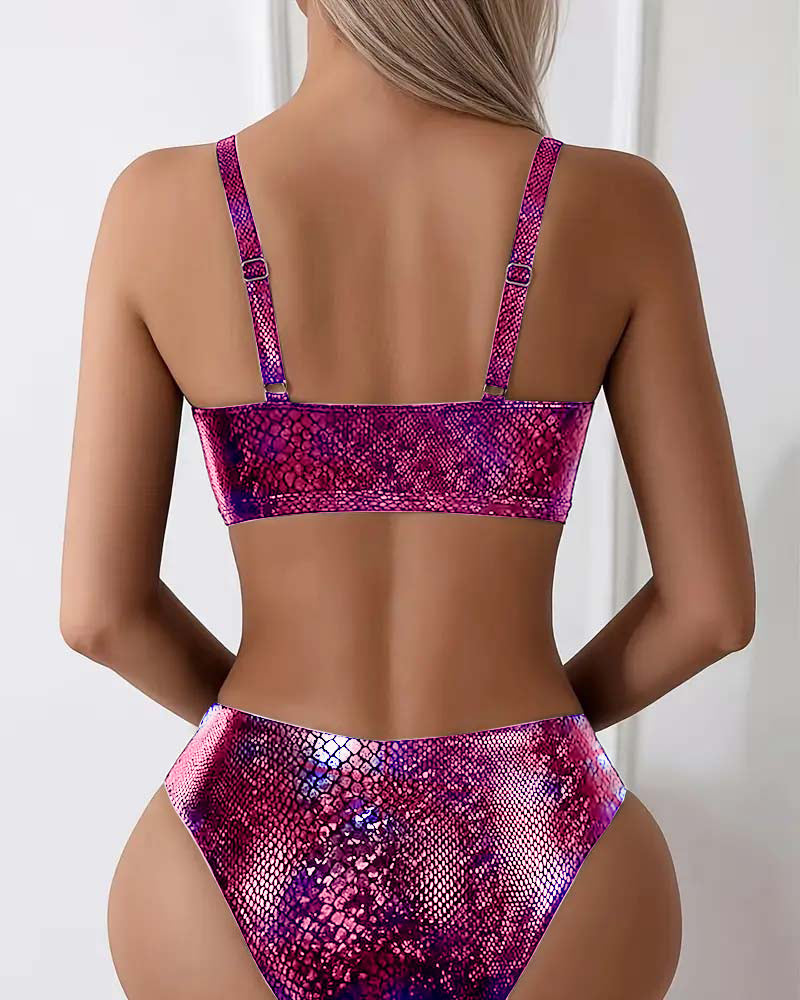Lynor™ | Triangle High-Cut Bikini Top – Snake Print