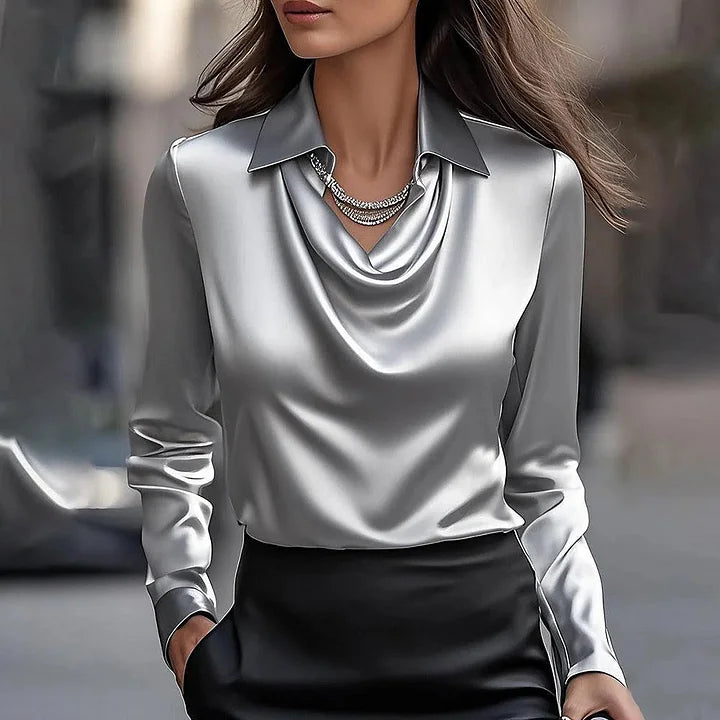 Lynor™ | Satin V-Neck Elegance Blouse