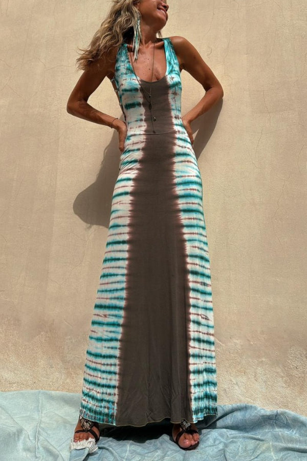 Lynor™ | Back Laces & Tie-Dye Pattern Long Dress