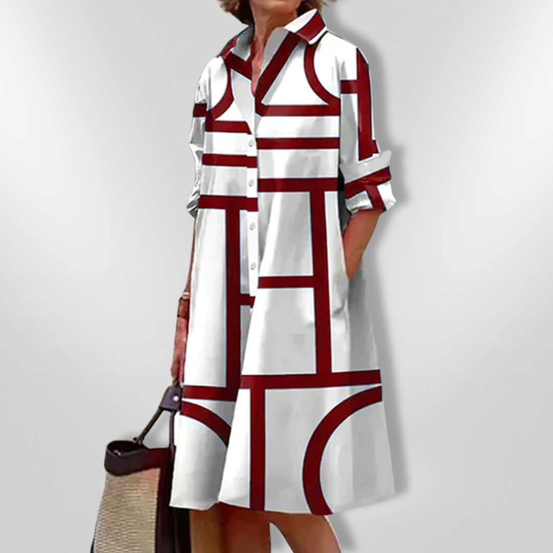 Lynor™ Midi Dress with Geometric Pattern – Sleek, Modern & Elegant