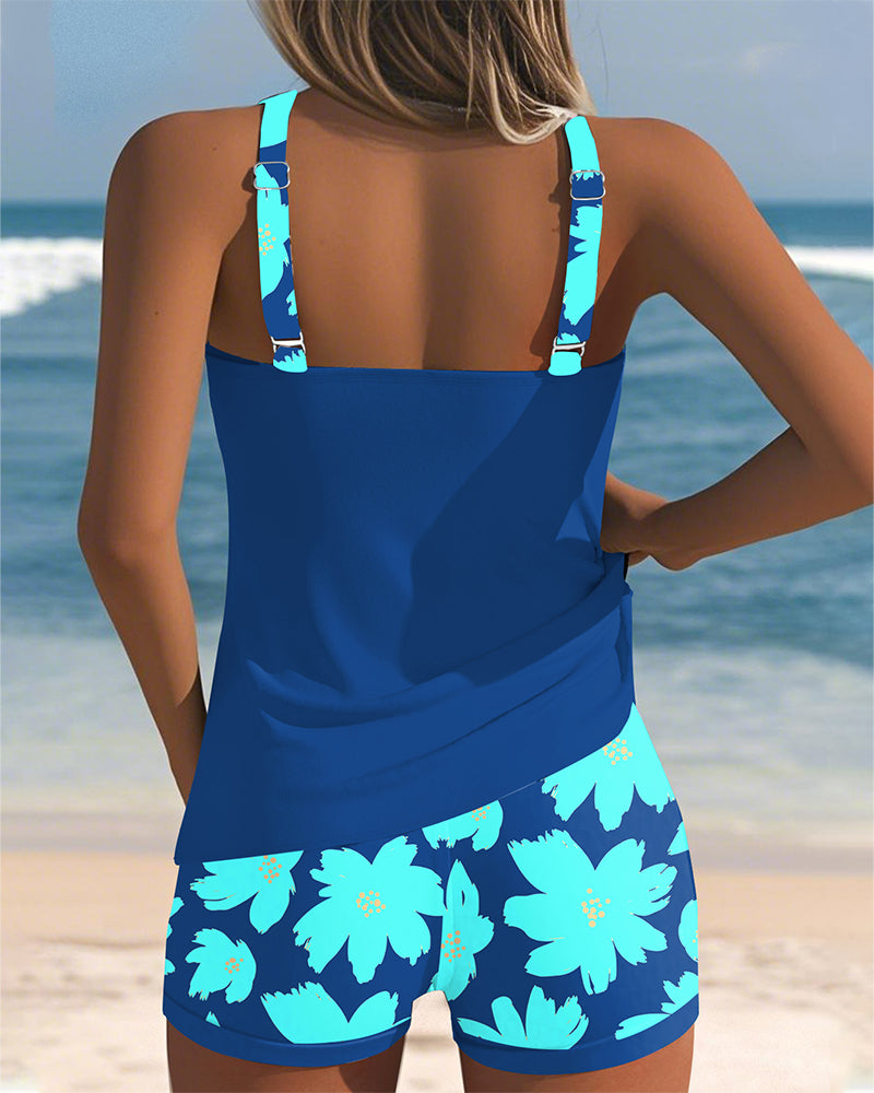 Lynor™ | Sleeveless Tankini – U-Neck & Boxer Pattern