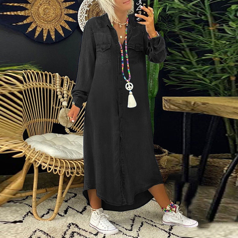 Lynor™ | Long Sleeve Maxi Denim Dress