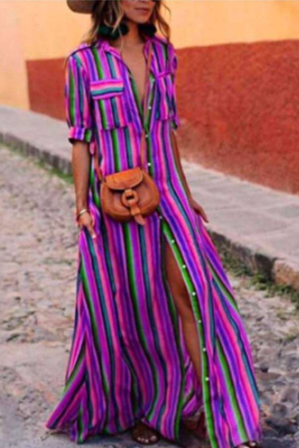 Lynor™ | Multicolored Stripes & Boho Style Long Dress