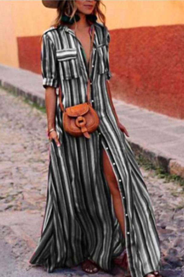 Lynor™ | Multicolored Stripes & Boho Style Long Dress