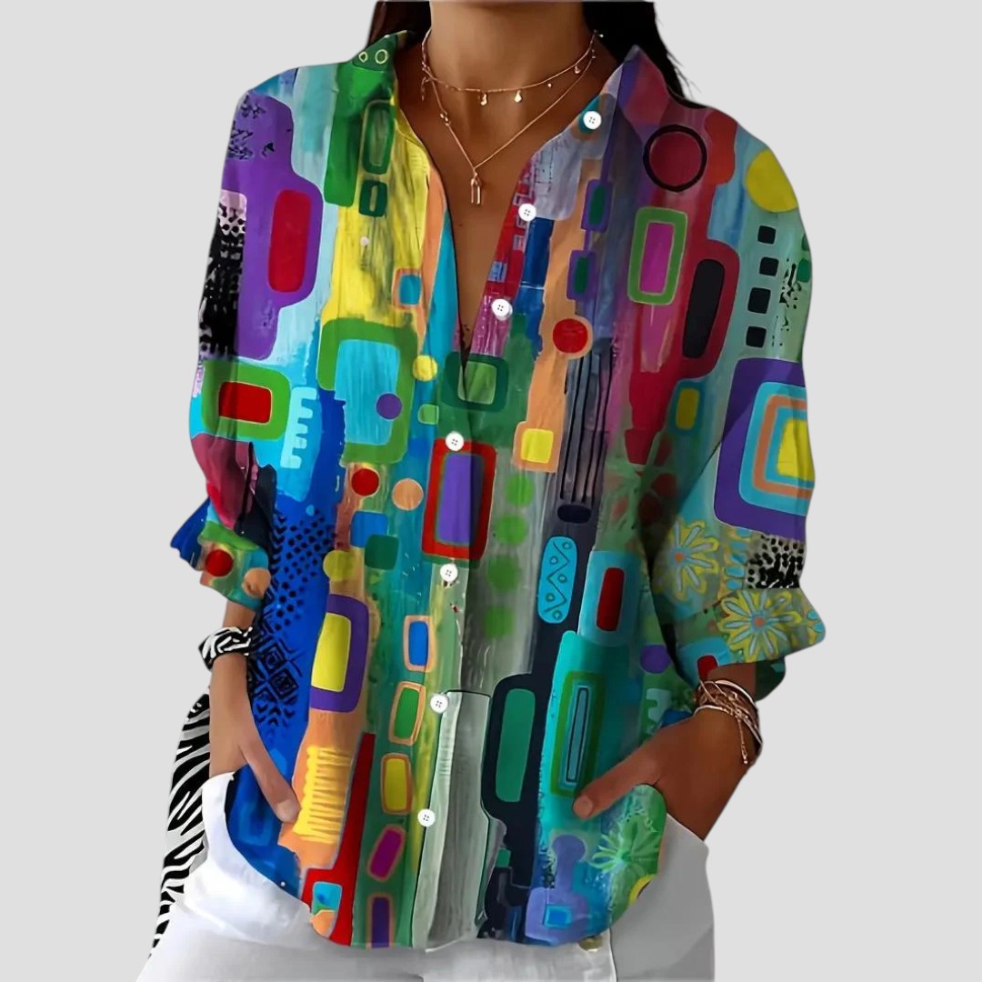 Lynor™ Elegant Blouse – Chic Geometric Pattern