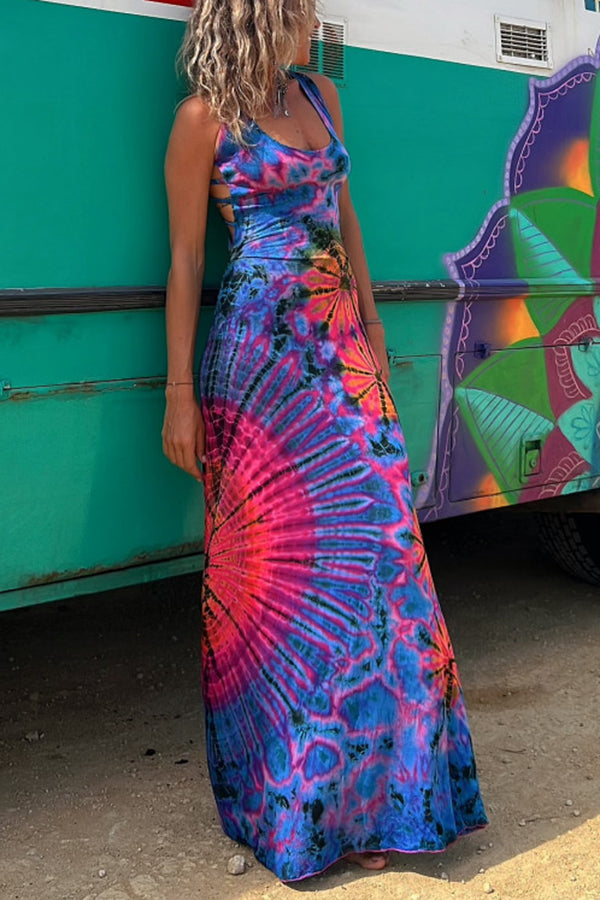 Lynor™ | Back Laces & Tie-Dye Pattern Long Dress (Built-in Bra)