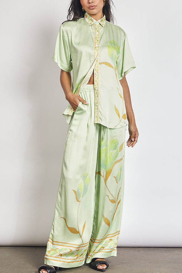 Lynor™ | Short Sleeve Shirt & Wide Pants with Pockets and Waist Tie Floral Set